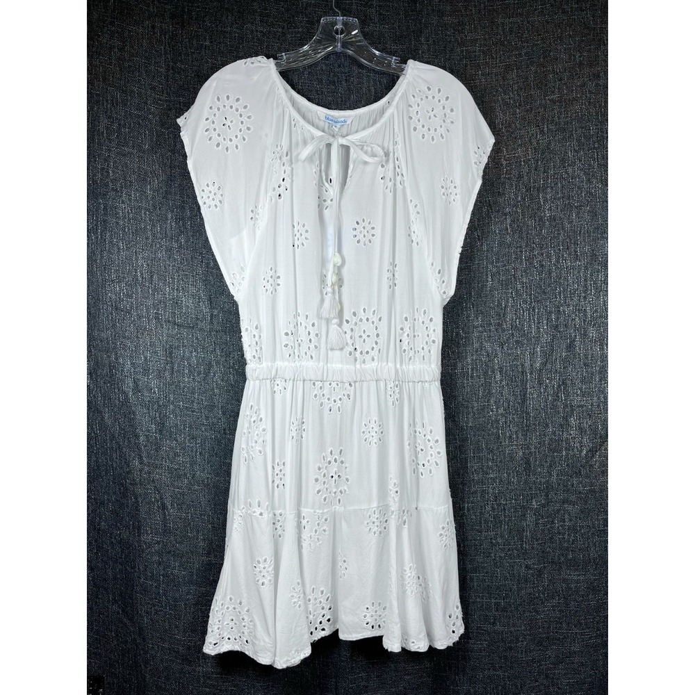NWT BLUE ISLAND Sz S Swim Cover Up Eyelet Dress White Shell Tassel Beach Cruise